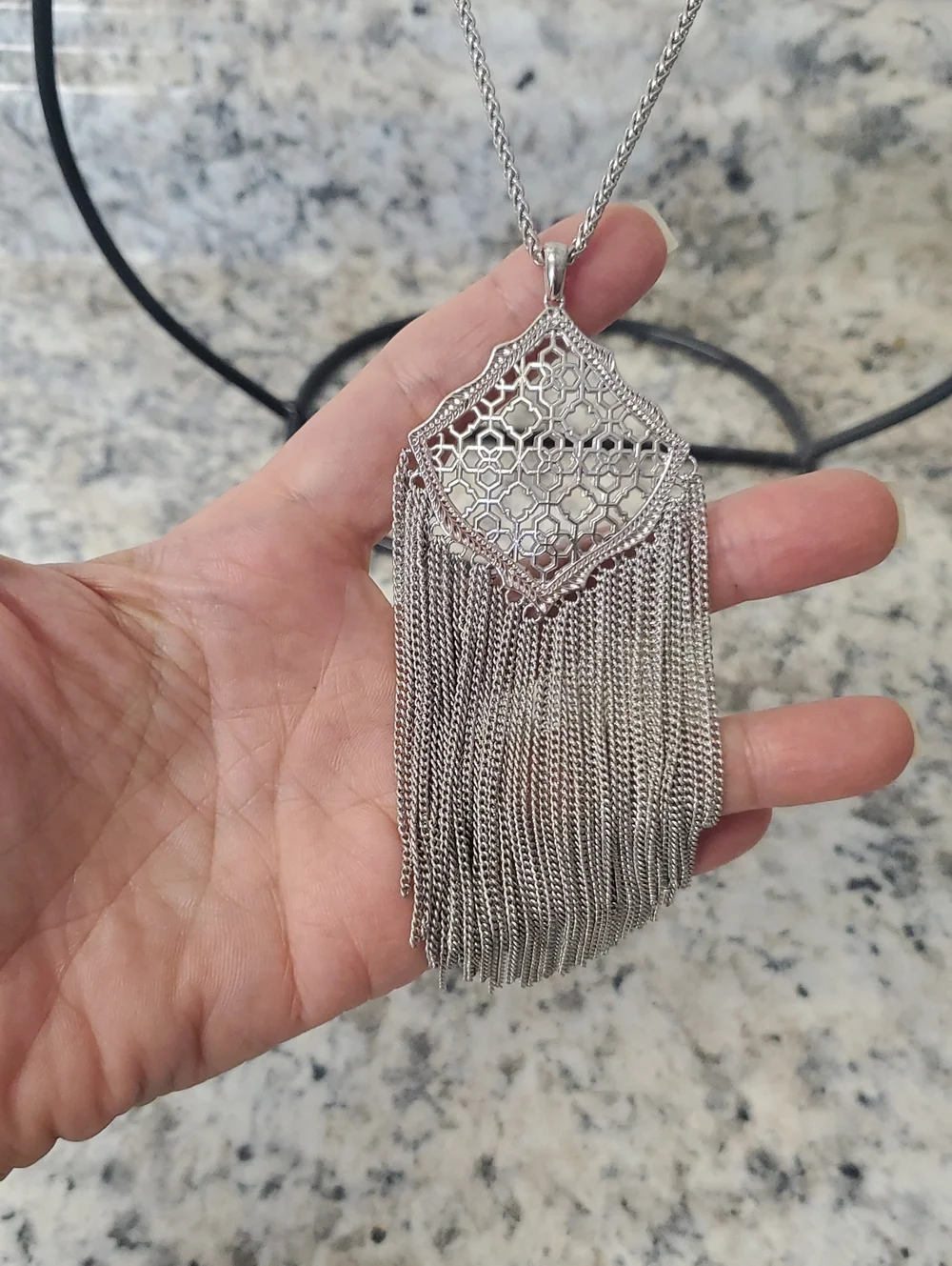 KENDRA SCOTT Silver Fringe Pendant Necklace - Women Jewelry